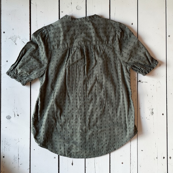 Lucky Brand Olive Green Textured Blouse Size SP Pintuck Button Front Cotton Boho - Picture 13 of 13